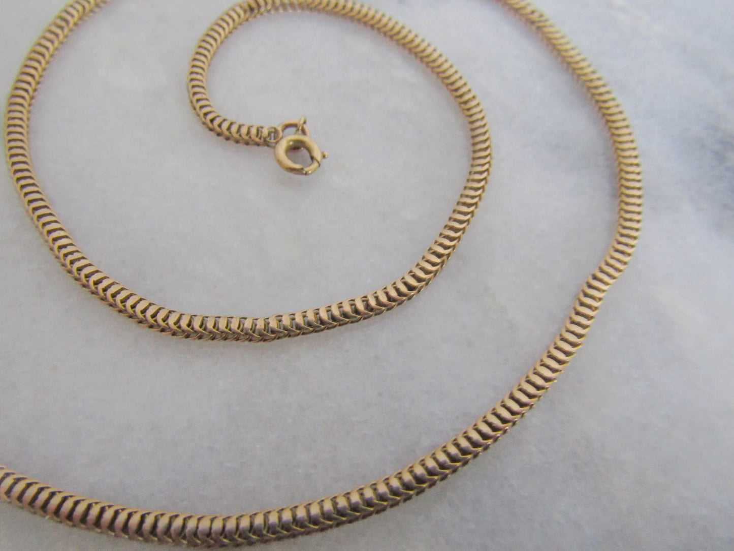 Antique 18K Solid Gold French Box Snake Chain Necklace c. 1880