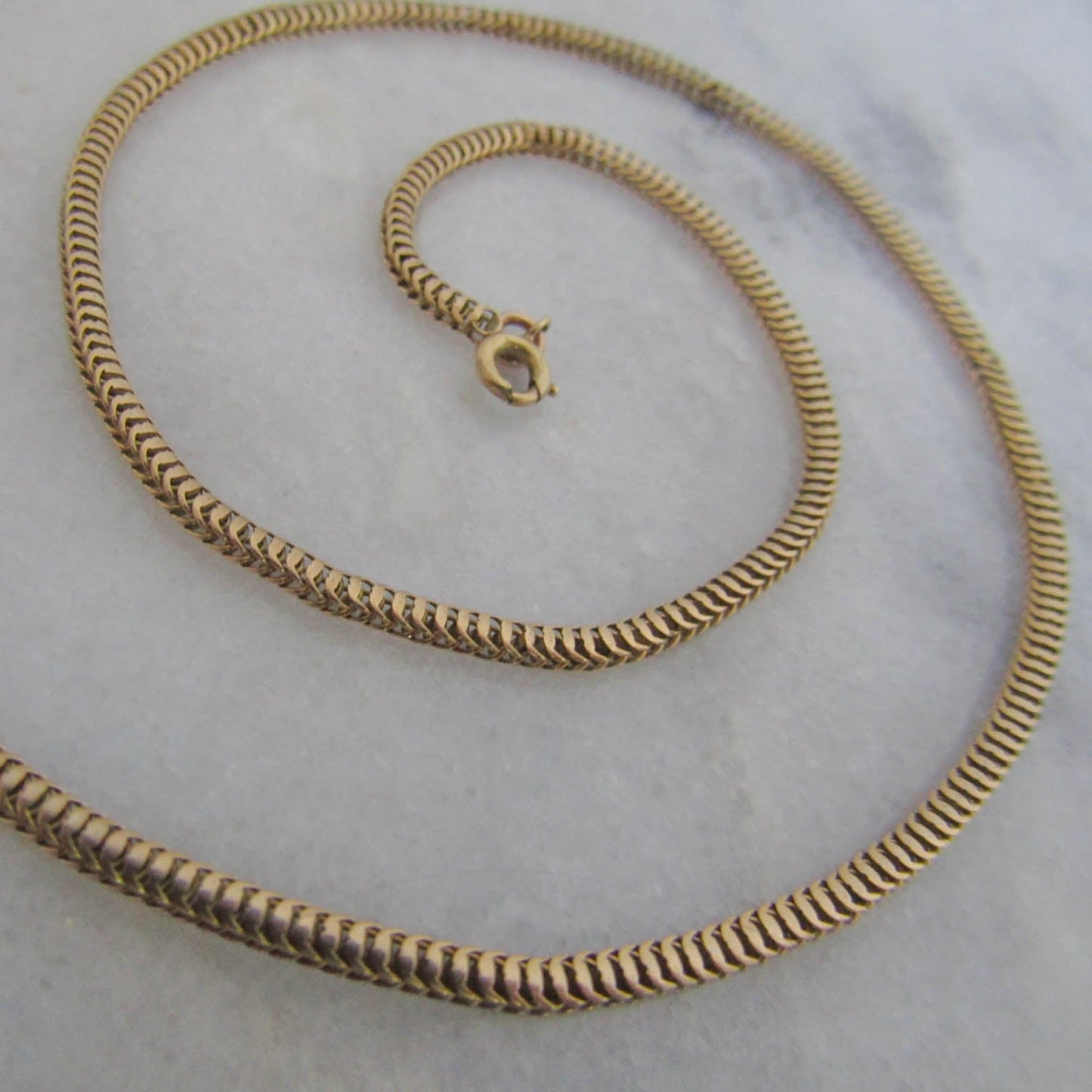 Antique 18K Solid Gold French Box Snake Chain Necklace c. 1880