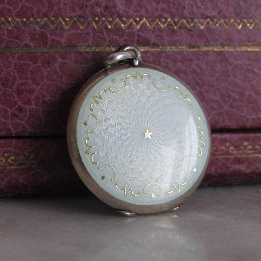 Antique Blue Guilloche Enamel Locket, Belle Epoque Star Locket c. 1900