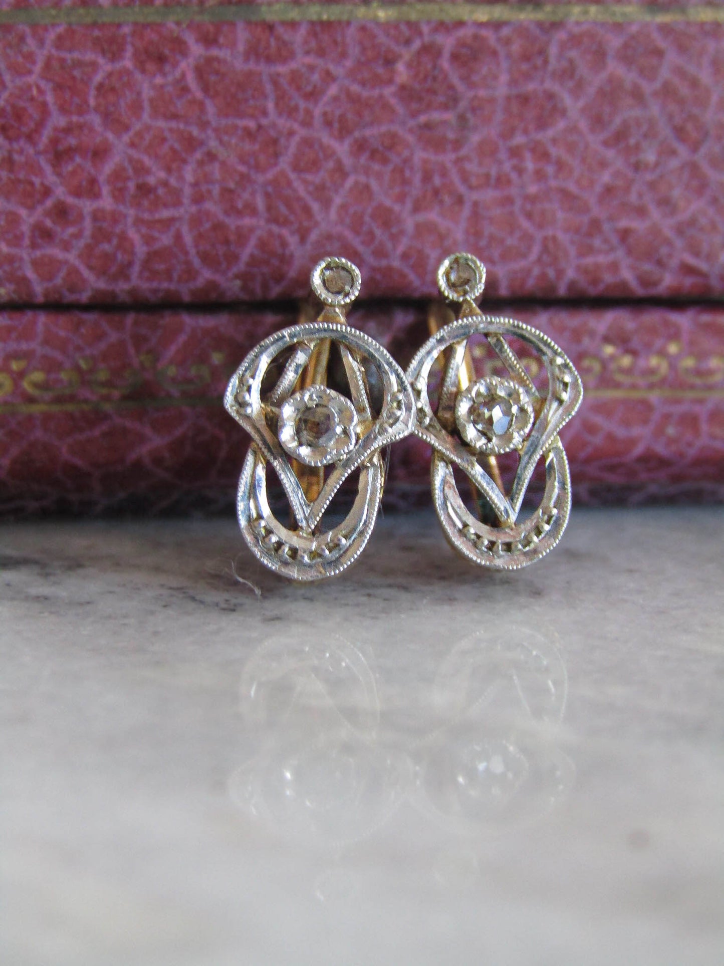 Antique French 18K Gold and Art Nouveau Edwardian Drop Dangle Earrings c. 1900