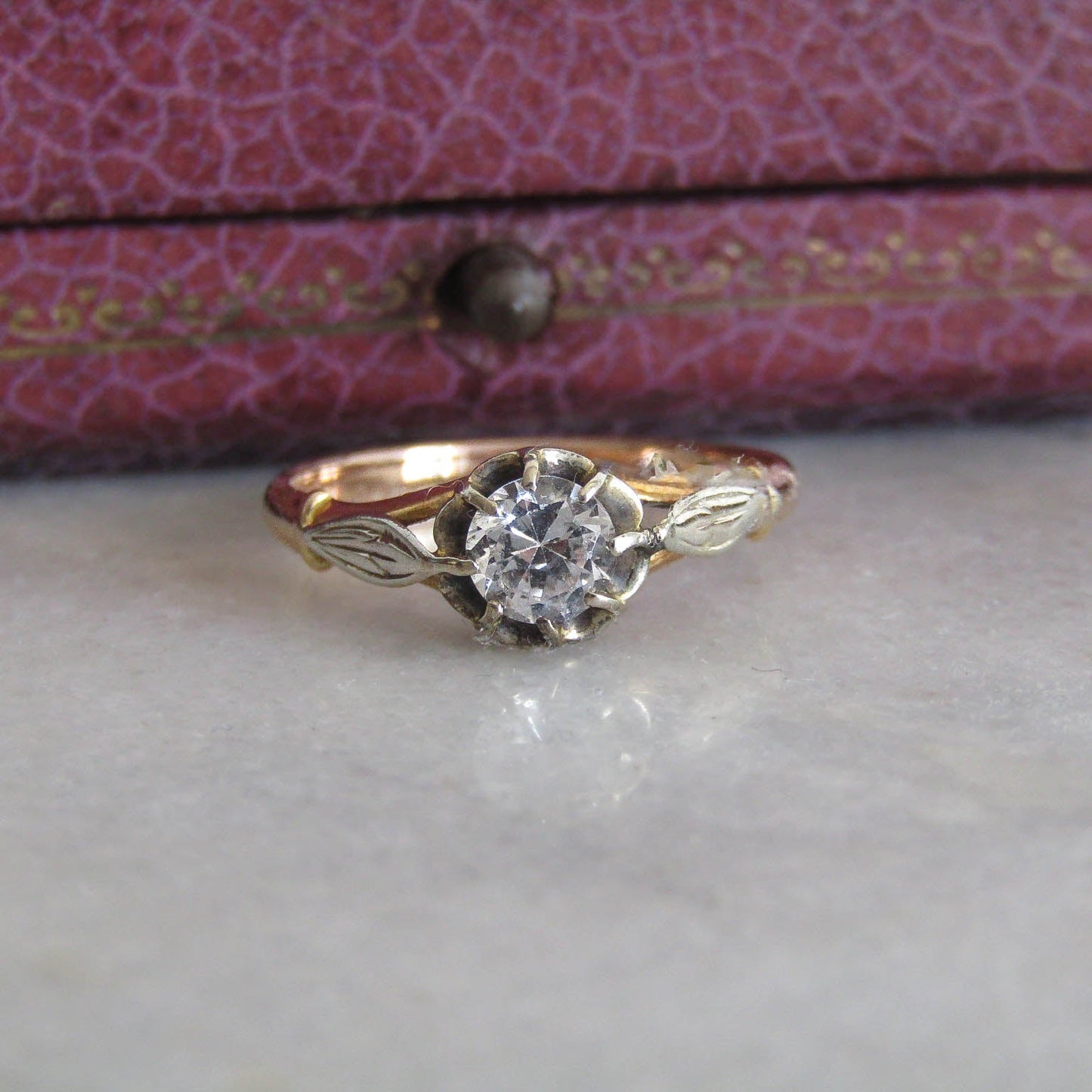 Antique 18K Solid Gold and Glass Paste Solitaire Ring c. 1900