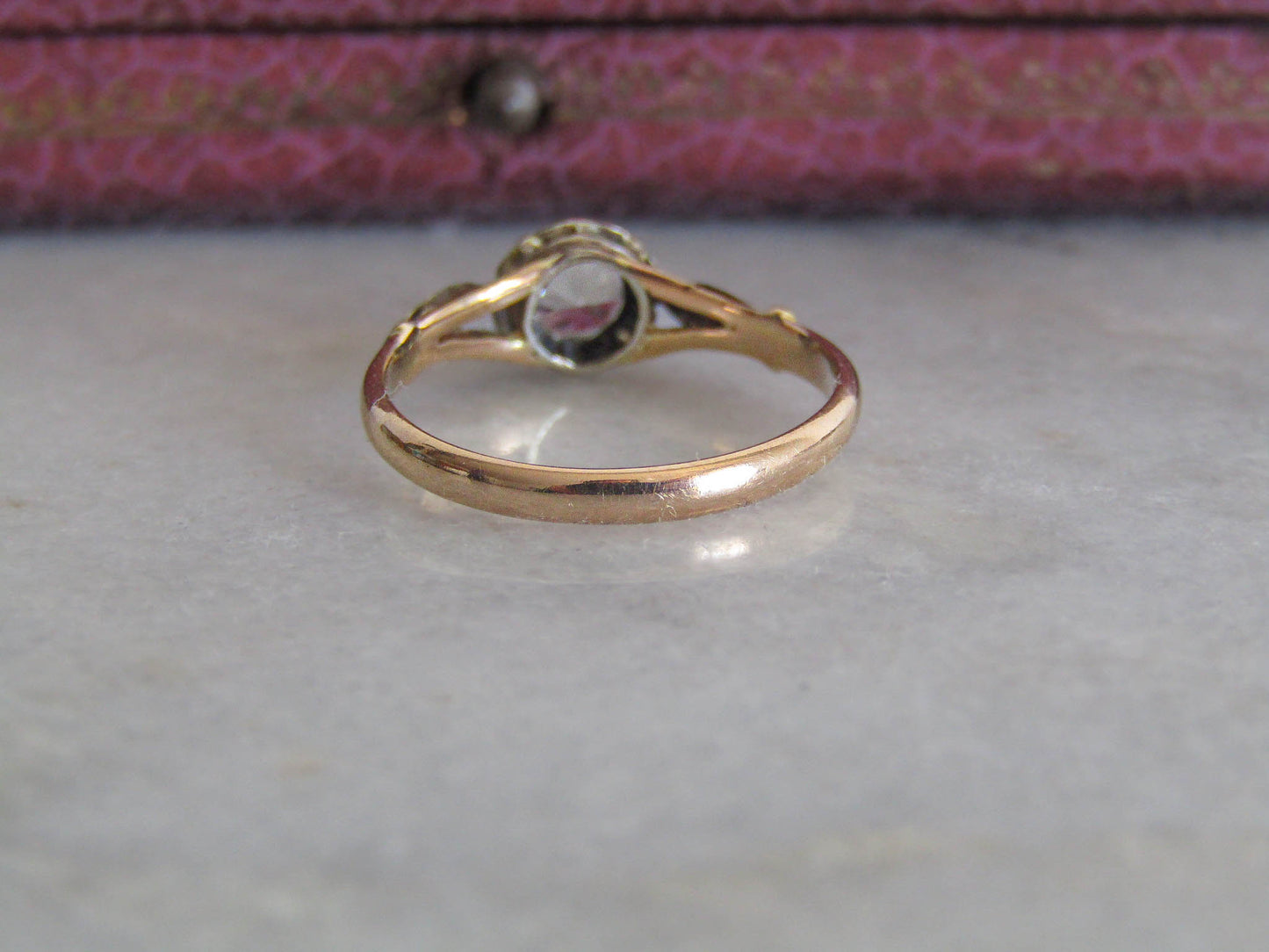 Antique 18K Solid Gold and Glass Paste Solitaire Ring c. 1900