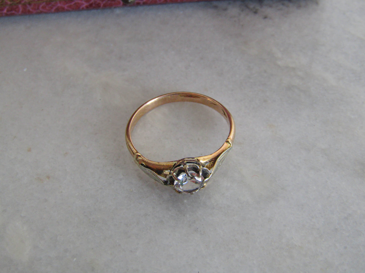 Antique 18K Solid Gold and Glass Paste Solitaire Ring c. 1900