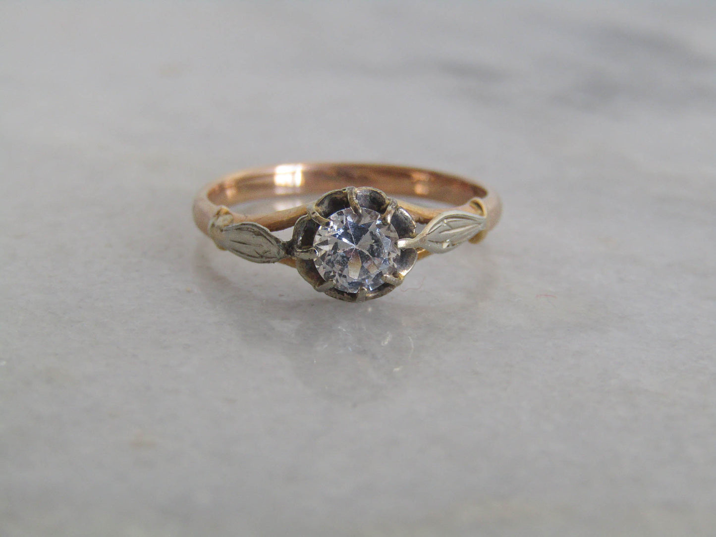 Antique 18K Solid Gold and Glass Paste Solitaire Ring c. 1900