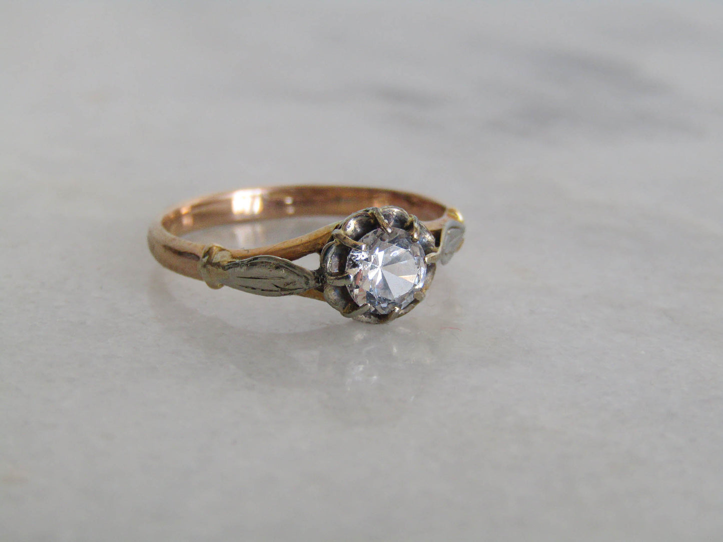 Antique 18K Solid Gold and Glass Paste Solitaire Ring c. 1900