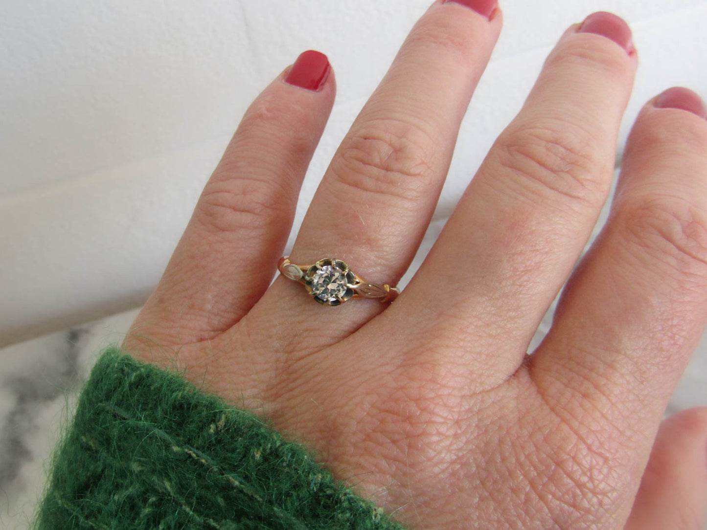 Antique 18K Solid Gold and Glass Paste Solitaire Ring c. 1900