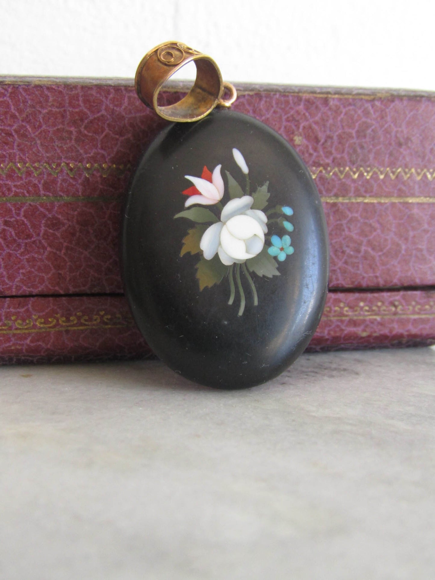 Antique 18K Gold and Silver Pietra Dura Sentimental Locket