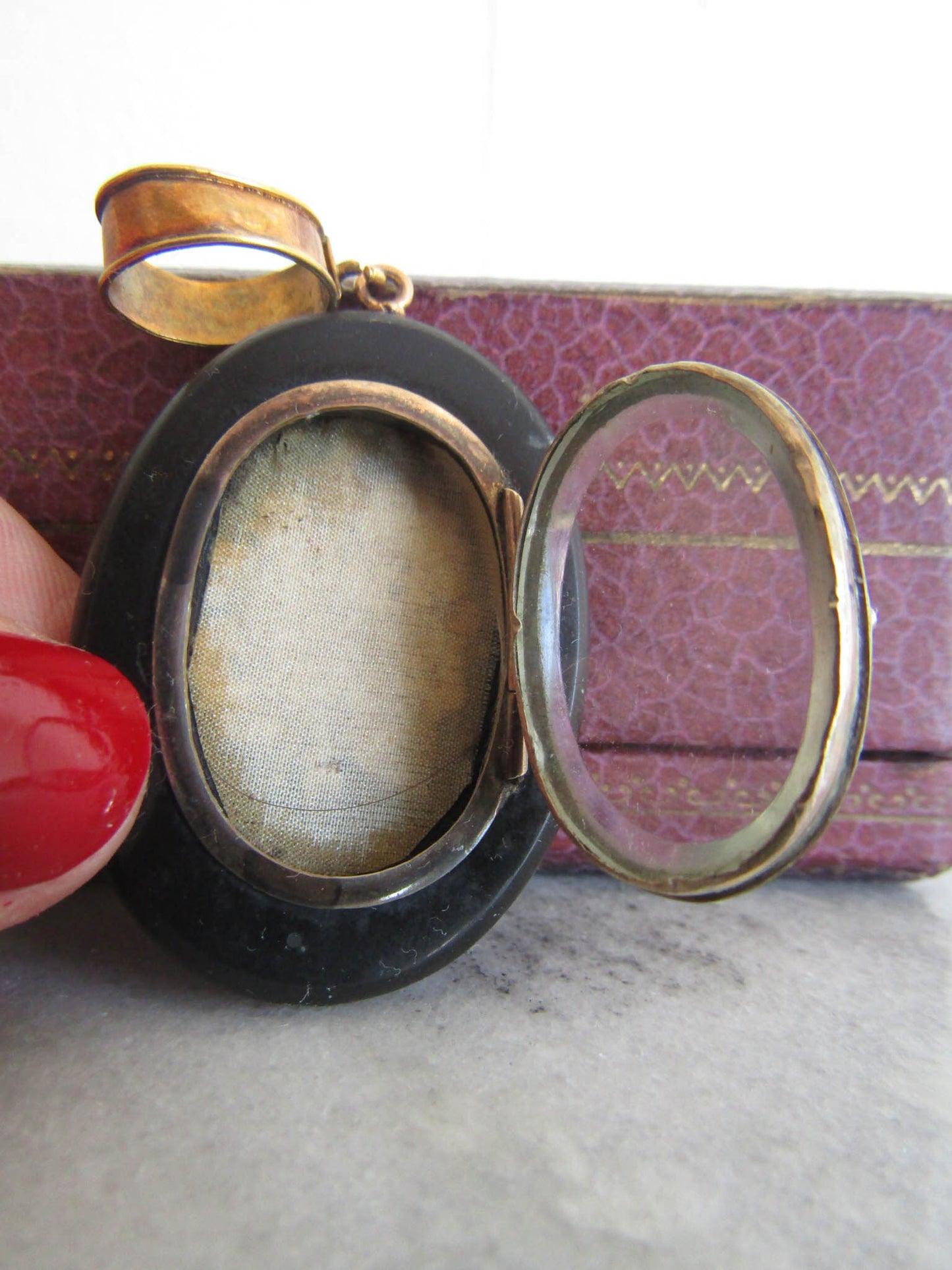 Antique 18K Gold and Silver Pietra Dura Sentimental Locket