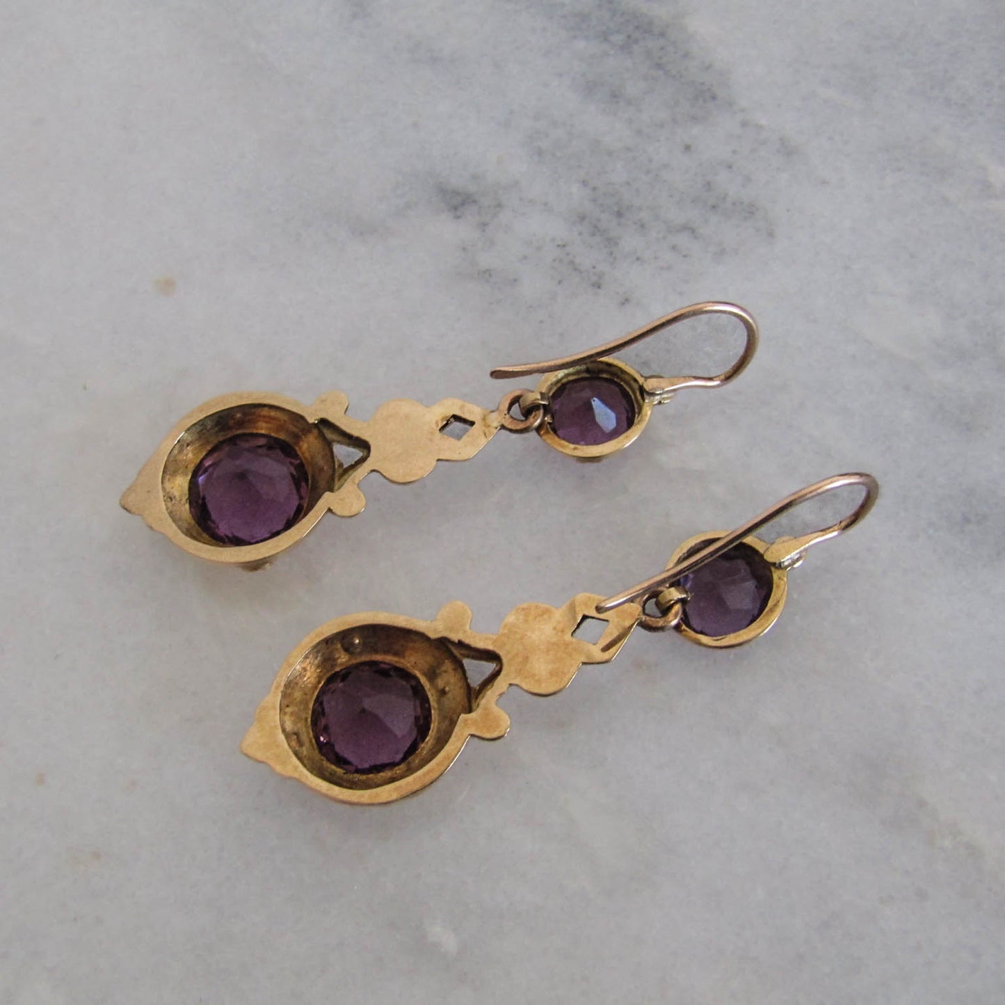 Antique Napoleon III French Amethyst Paste Etruscan Revival Earrings c. 1880