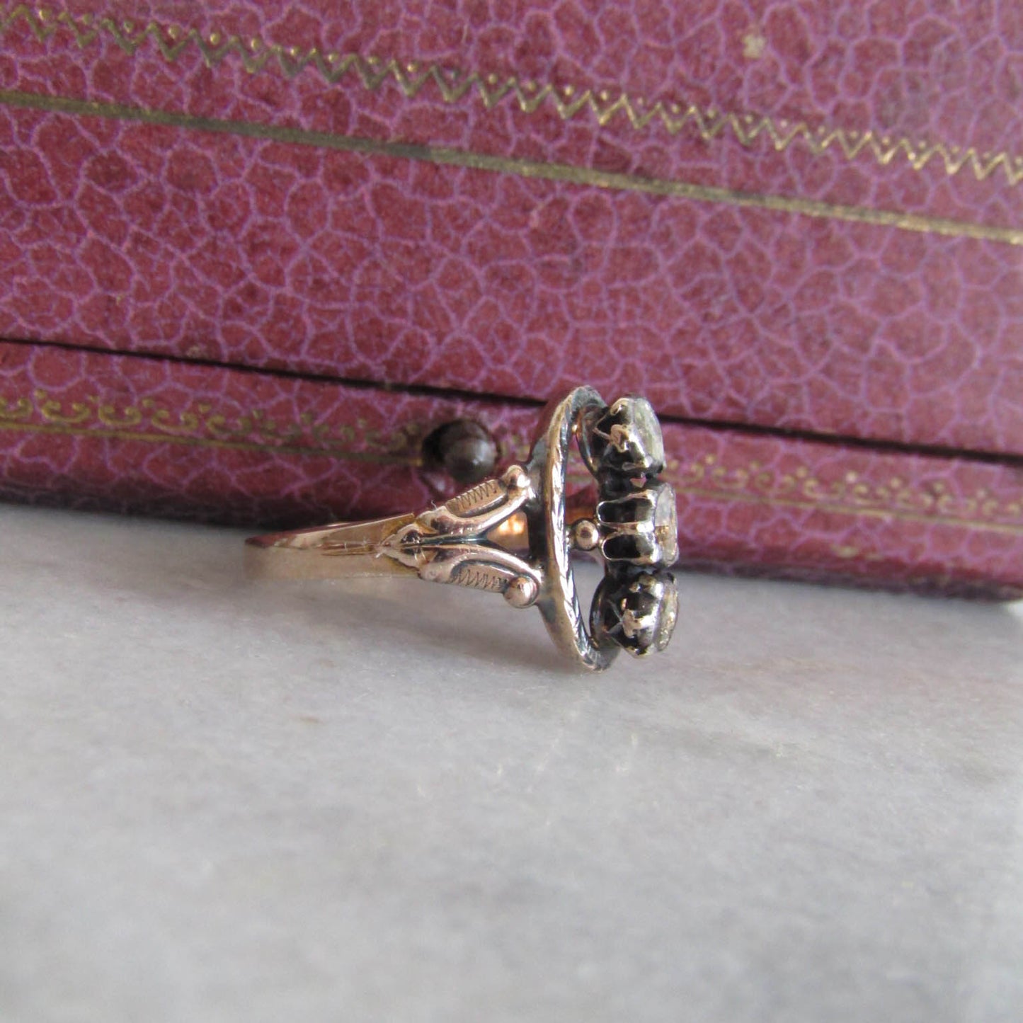 Antique Georgian Three Stone Rose Cut Diamond Ring c. 1830