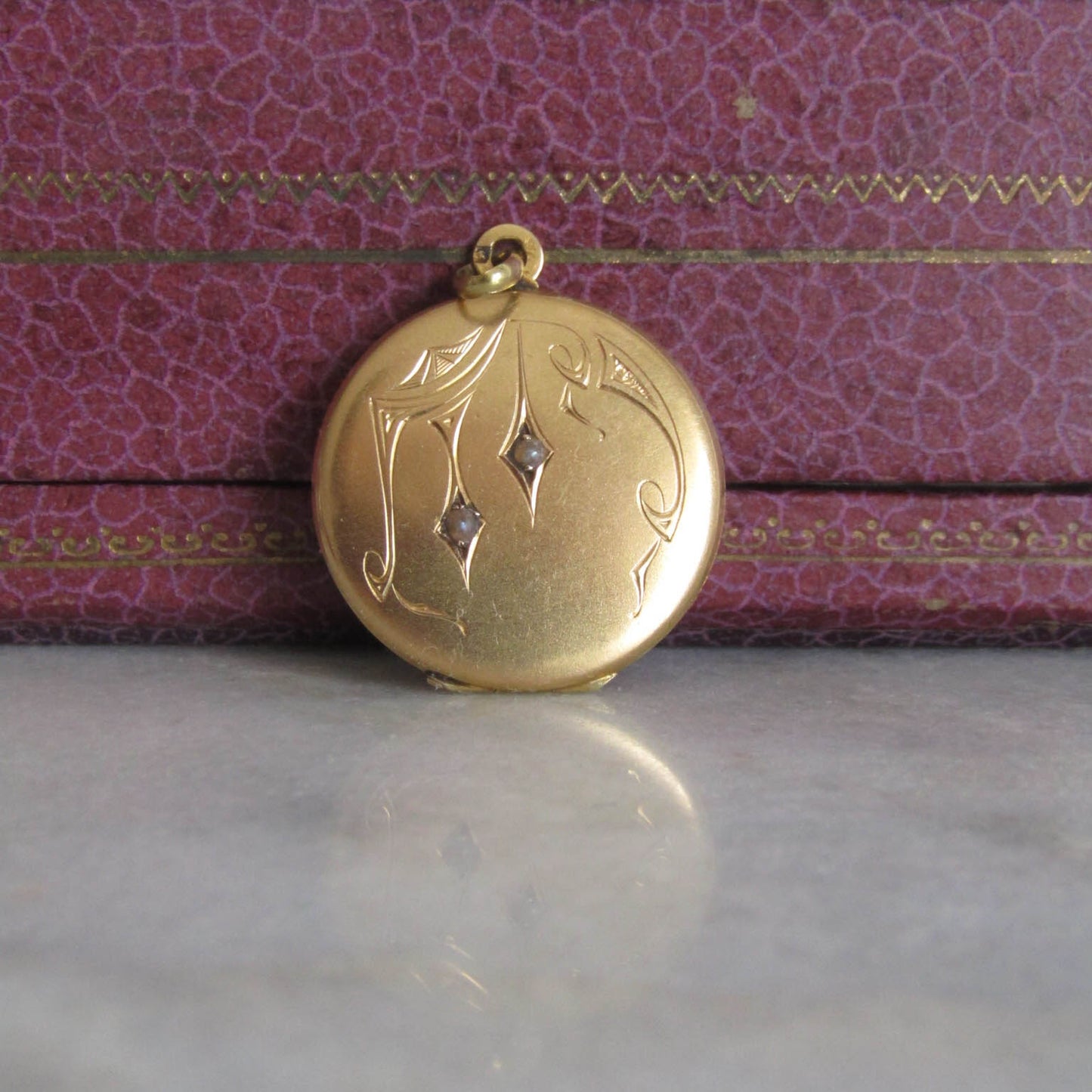 Antique French Edwardian Round Locket with Seed Pearls c. 1900