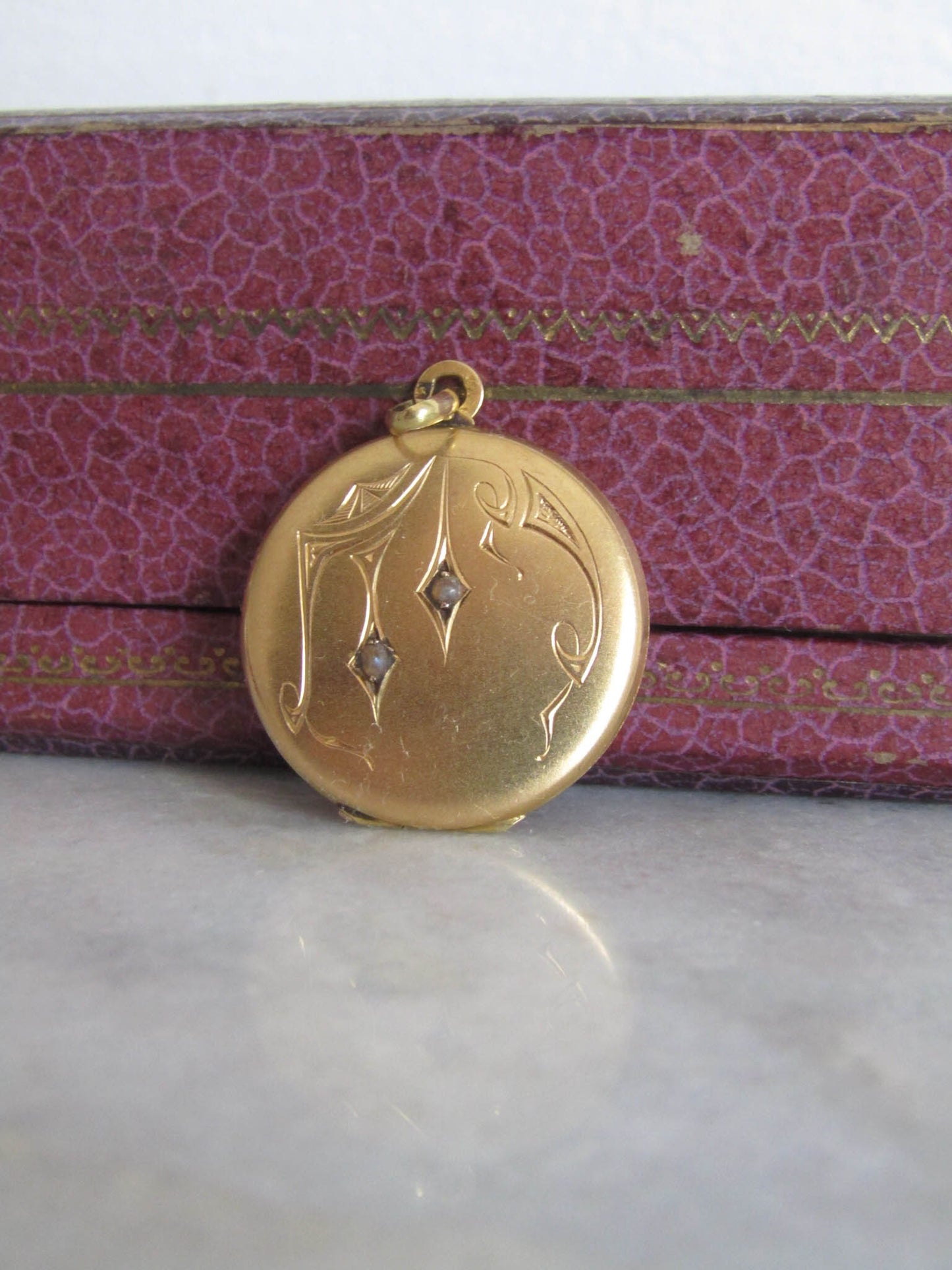 Antique French Edwardian Round Locket with Seed Pearls c. 1900