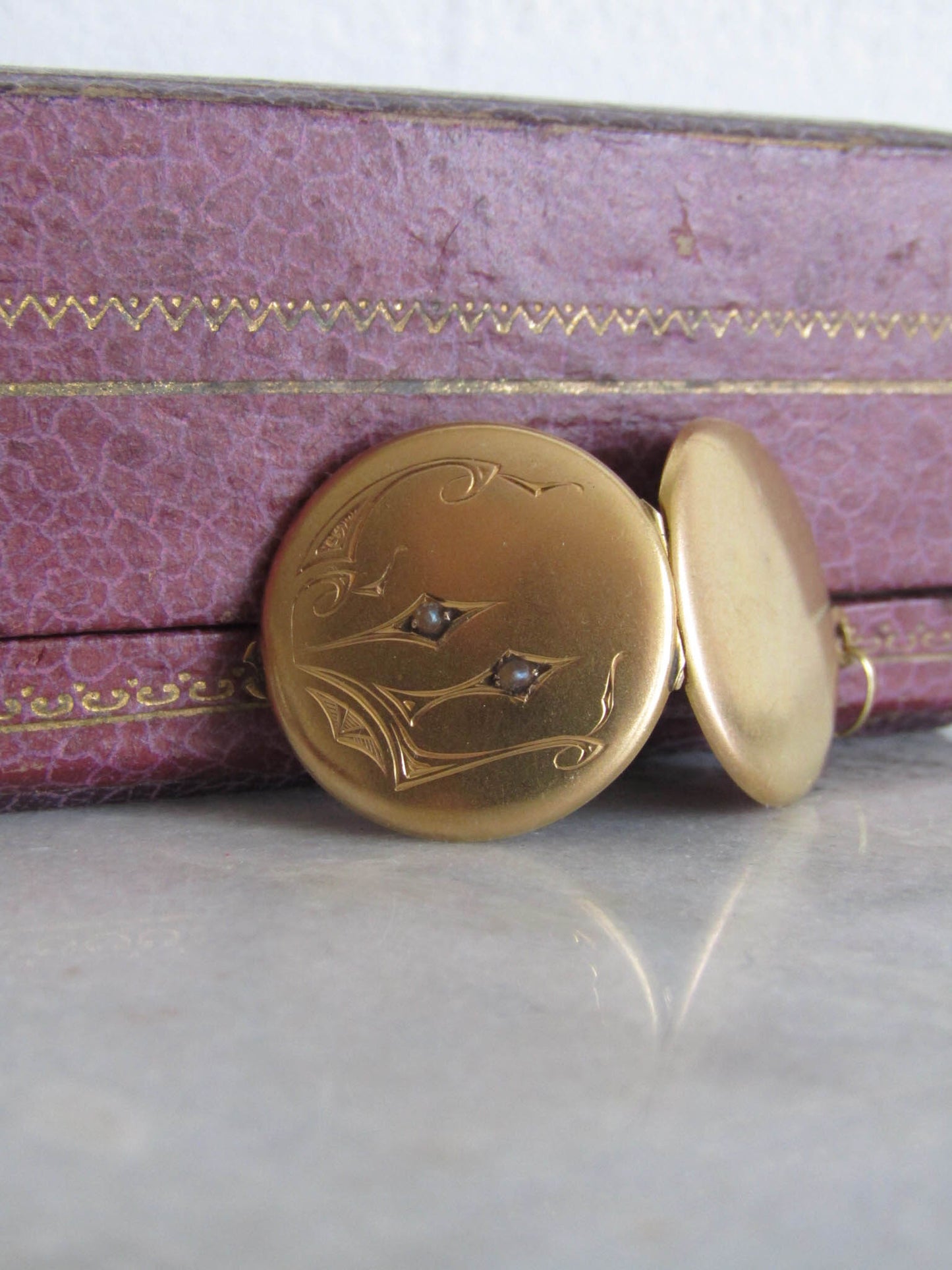 Antique French Edwardian Round Locket with Seed Pearls c. 1900