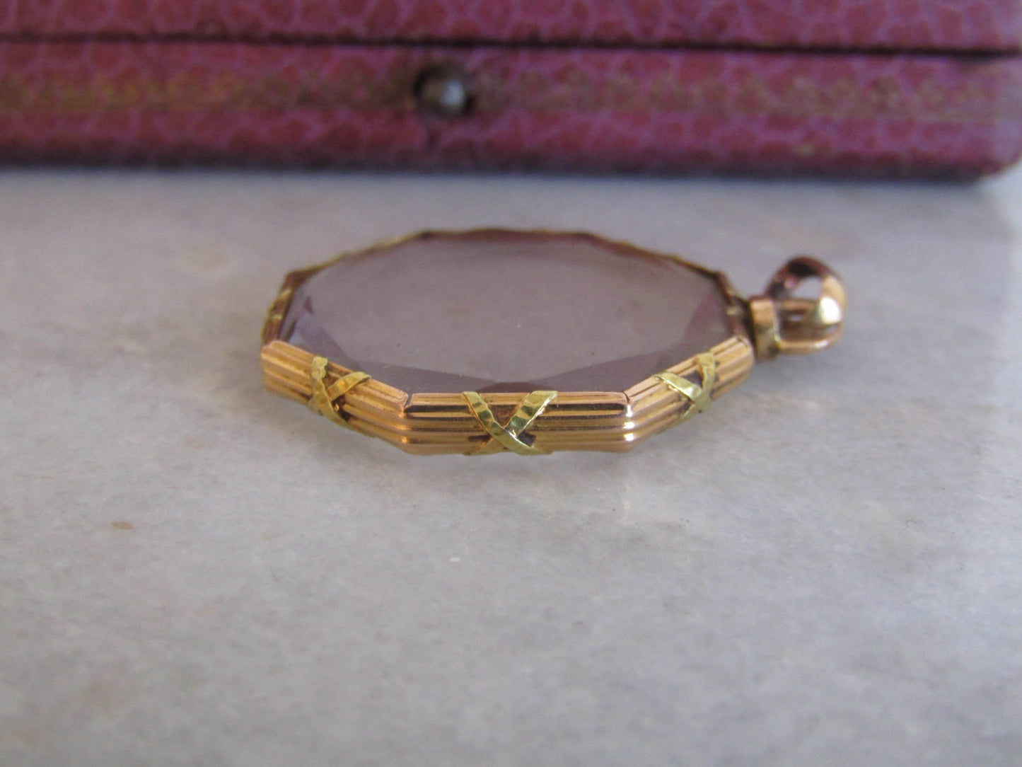 Antique French Hexagonal Glass Shaker Locket, 18k Gold French Locket c. 1900