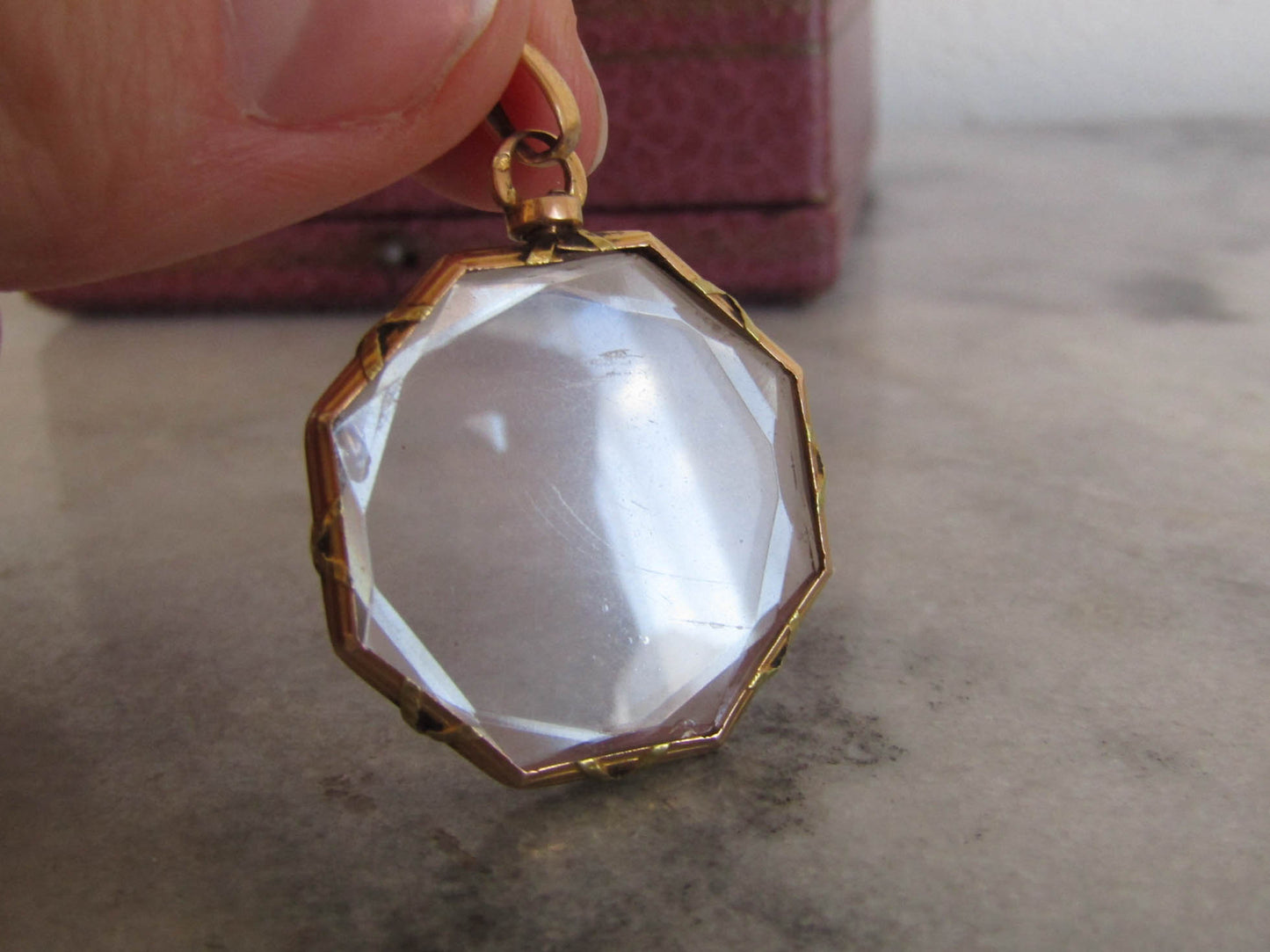 Antique French Hexagonal Glass Shaker Locket, 18k Gold French Locket c. 1900