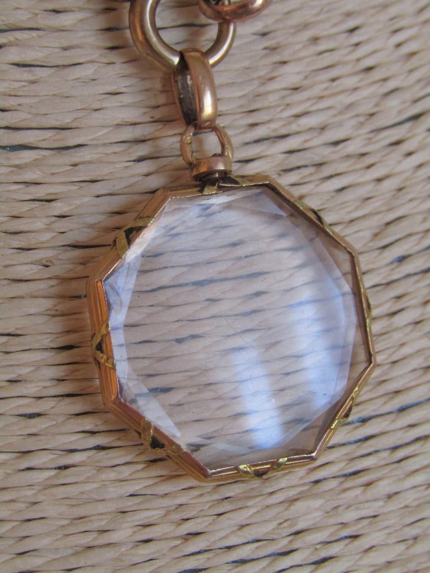Antique French Hexagonal Glass Shaker Locket, 18k Gold French Locket c. 1900