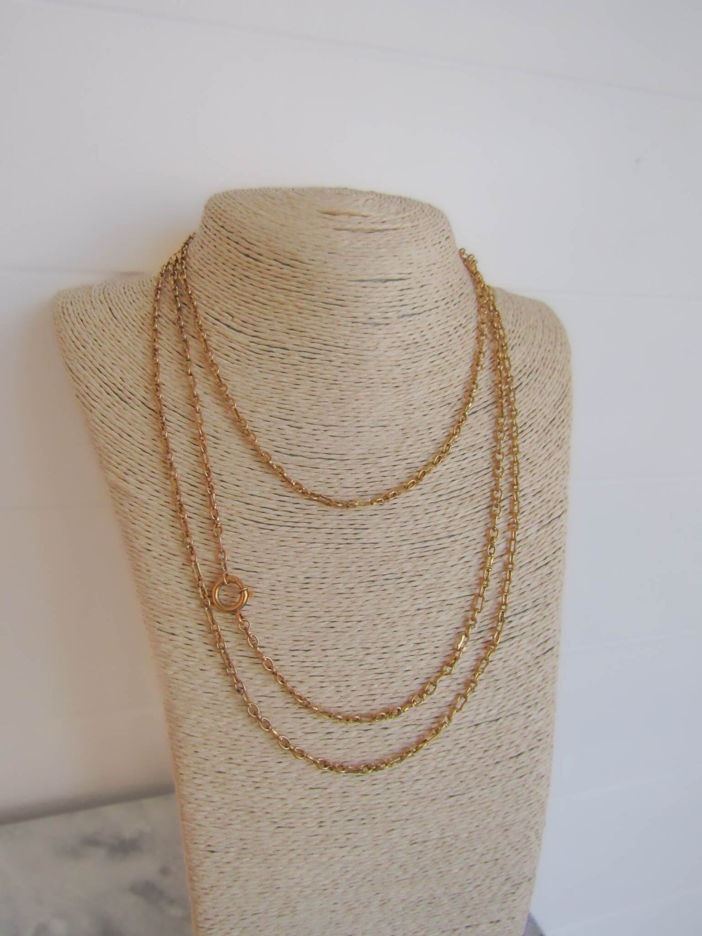 Antique 18K Solid Gold Belle Epoque French Fancy Long Guard Chain with Oversized Bolt Ring