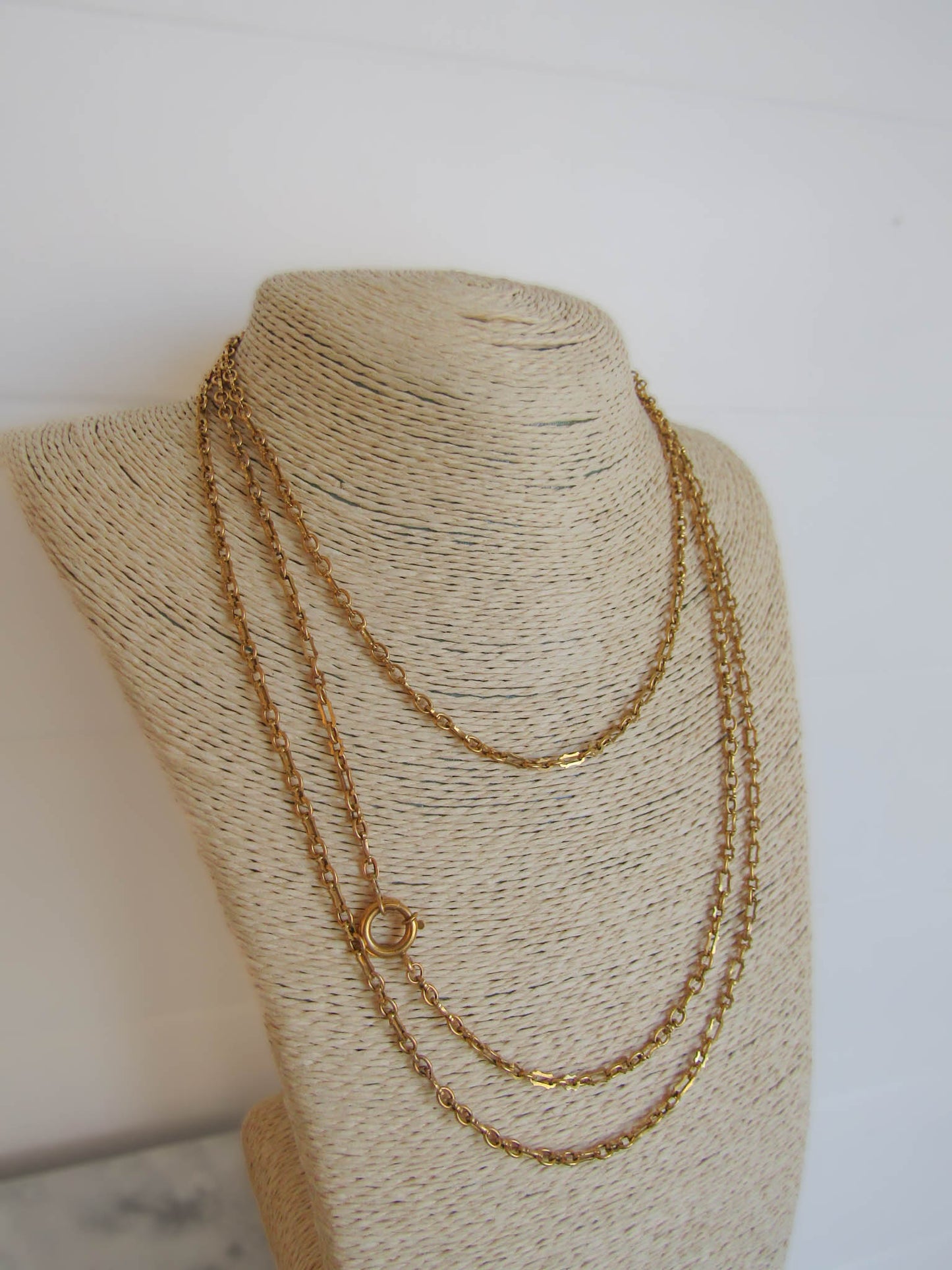 Antique 18K Solid Gold Belle Epoque French Fancy Long Guard Chain with Oversized Bolt Ring