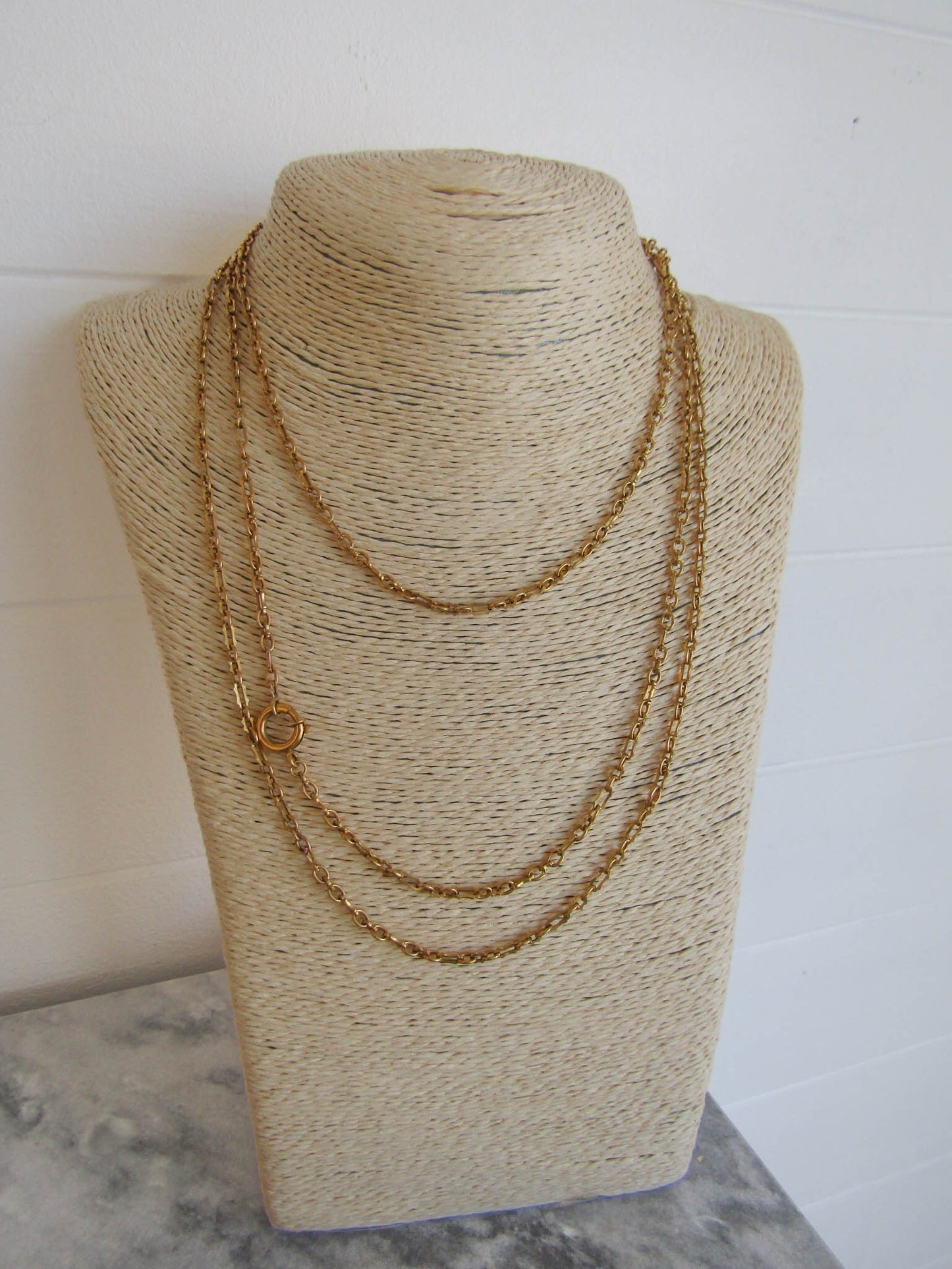 Antique 18K Solid Gold Belle Epoque French Fancy Long Guard Chain with Oversized Bolt Ring