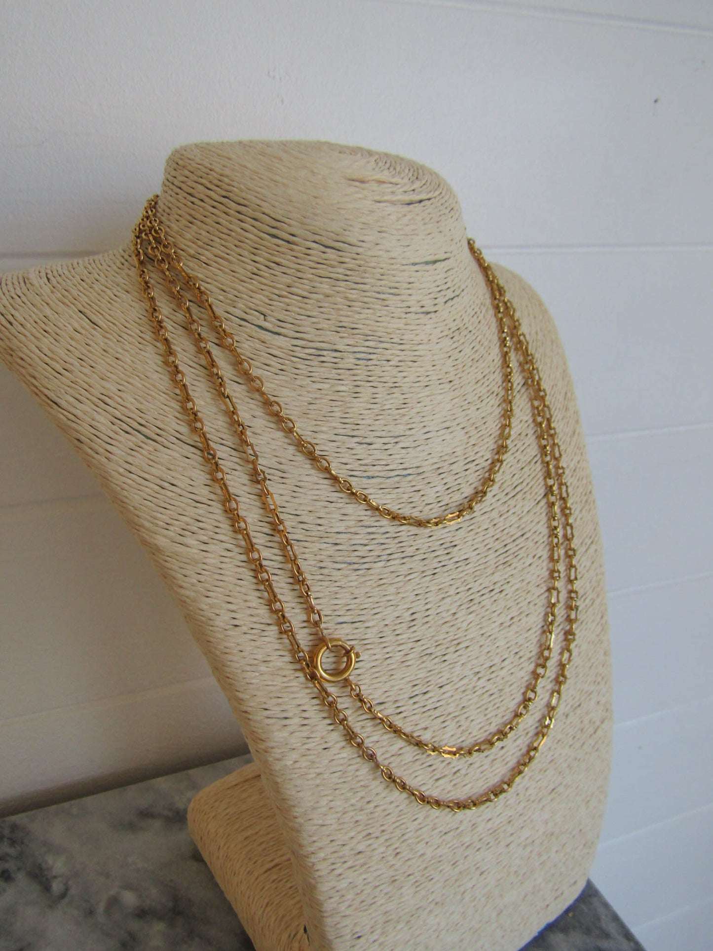 Antique 18K Solid Gold Belle Epoque French Fancy Long Guard Chain with Oversized Bolt Ring