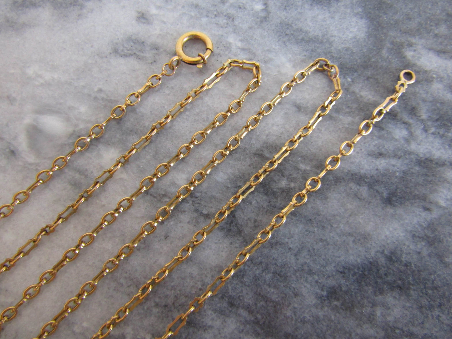 Antique 18K Solid Gold Belle Epoque French Fancy Long Guard Chain with Oversized Bolt Ring