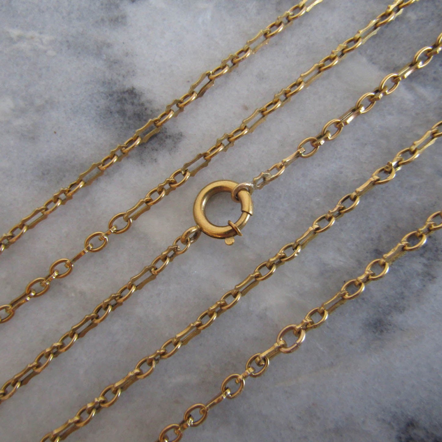 Antique 18K Solid Gold Belle Epoque French Fancy Long Guard Chain with Oversized Bolt Ring