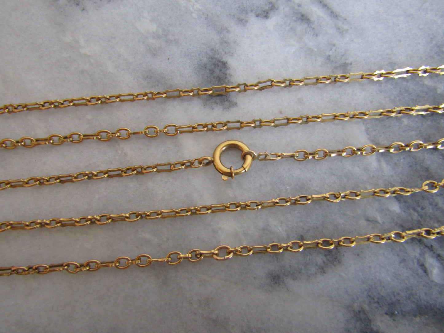 Antique 18K Solid Gold Belle Epoque French Fancy Long Guard Chain with Oversized Bolt Ring