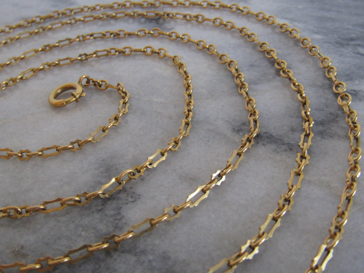 Antique 18K Solid Gold Belle Epoque French Fancy Long Guard Chain with Oversized Bolt Ring