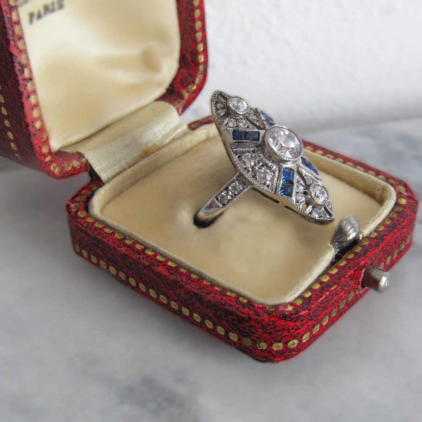 Vintage Art Deco Style Sterling Silver and Synthetic Sapphire Paste Ring