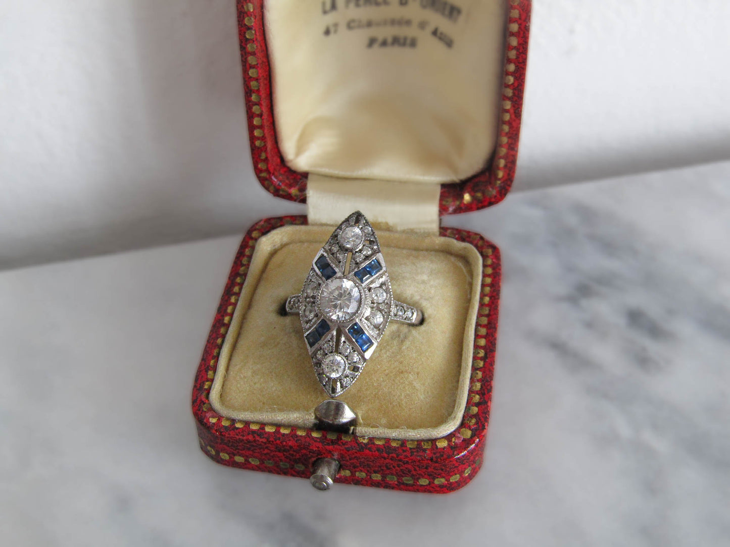 Vintage Art Deco Style Sterling Silver and Synthetic Sapphire Paste Ring
