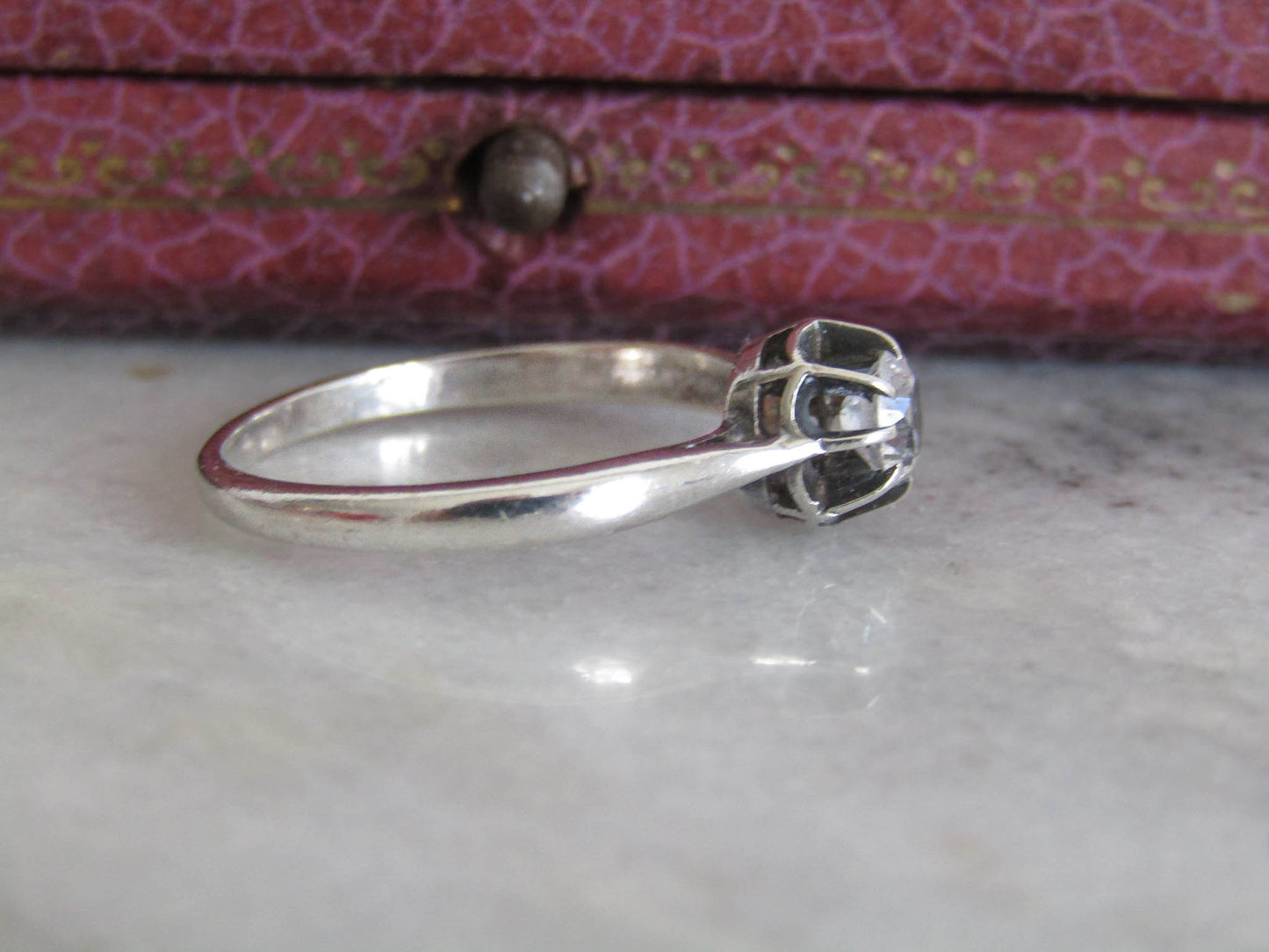 Antique French White Spinel Silver Stackable Ring c. 1910