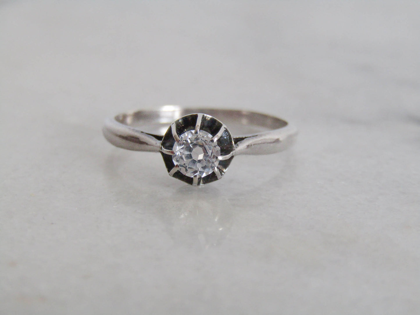 Antique French White Spinel Silver Stackable Ring c. 1910