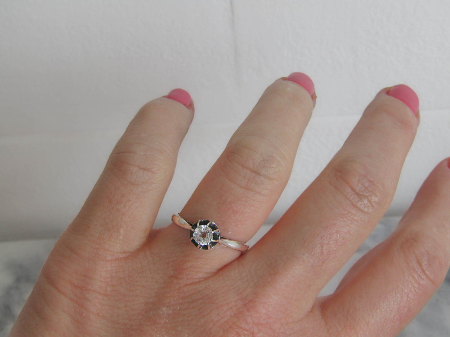 Antique French White Spinel Silver Stackable Ring c. 1910