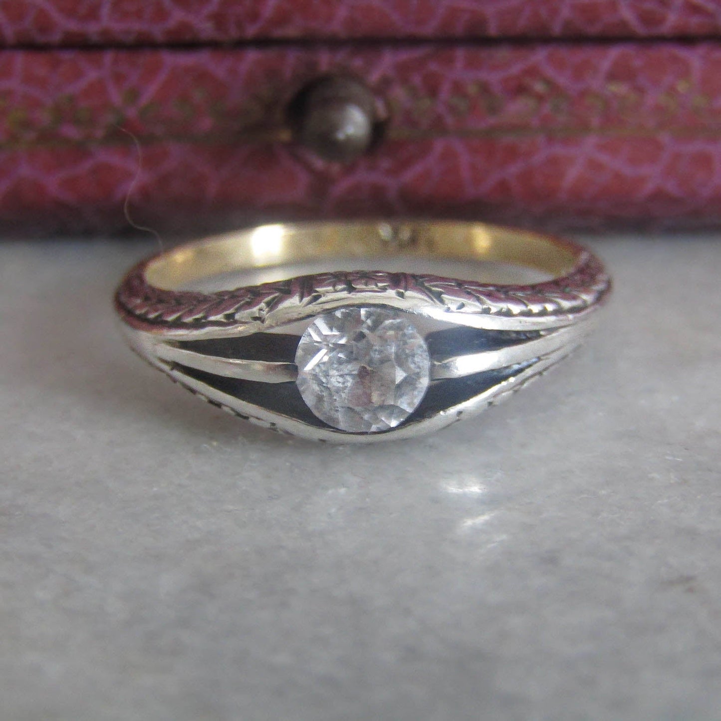 Antique 18K Gold and Silver White Sapphire Engagement Ring c. 1930