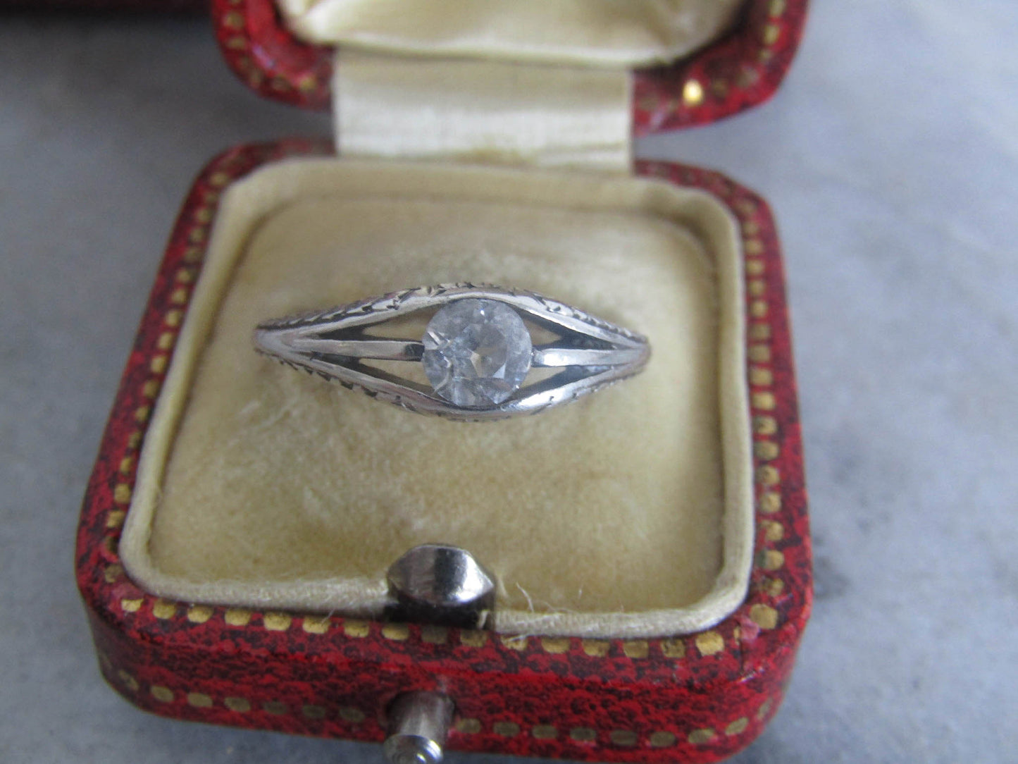 Antique 18K Gold and Silver White Sapphire Engagement Ring c. 1930