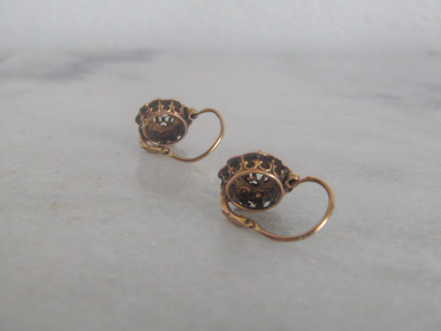Antique French Daisy Pearl and Paste Earrings, French Floral Earrings, Drop and Dangle Sleeper Earrings c. 1900