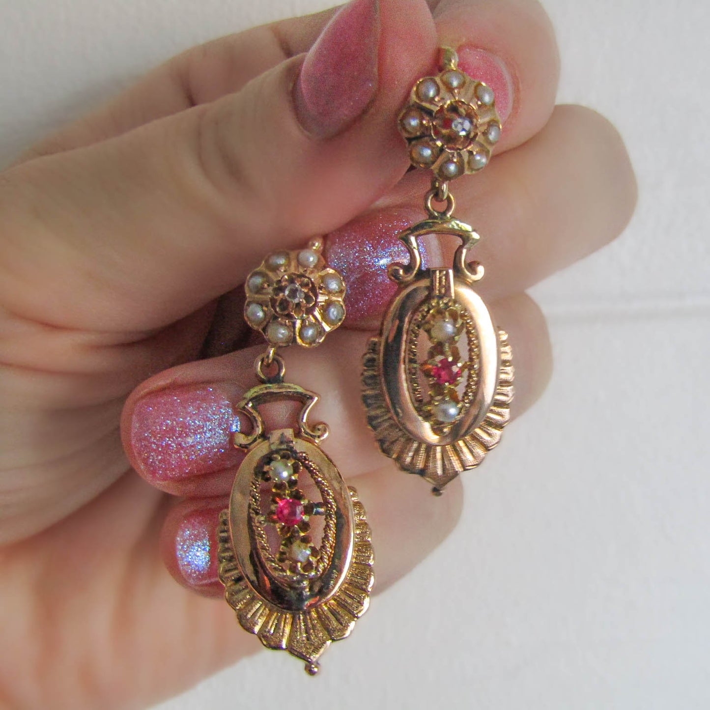 Antique French Napoleon III Drop Dangle Earrings c. 1860