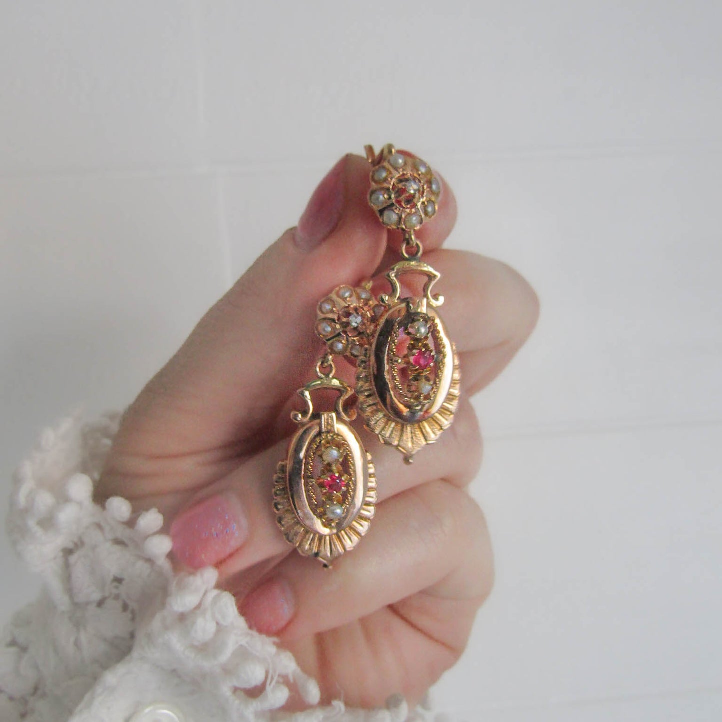 Antique French Napoleon III Drop Dangle Earrings c. 1860