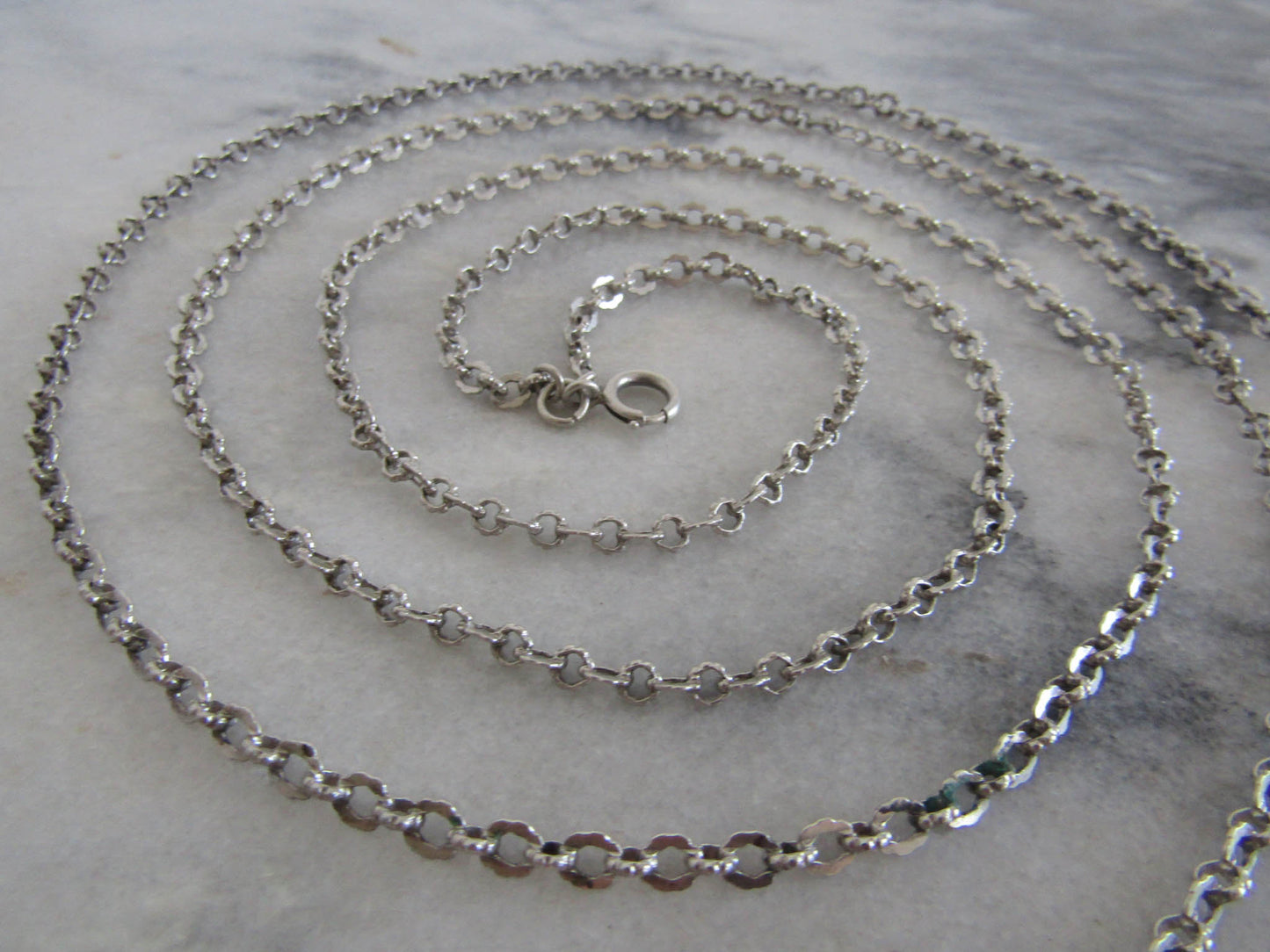 57" Antique French Solid Silver Long Guard Chain, Victorian Muff Chain c. 1900