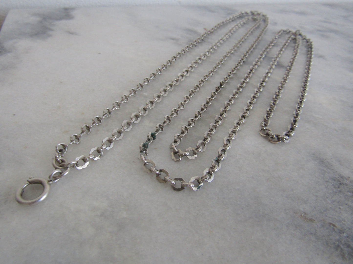 57" Antique French Solid Silver Long Guard Chain, Victorian Muff Chain c. 1900