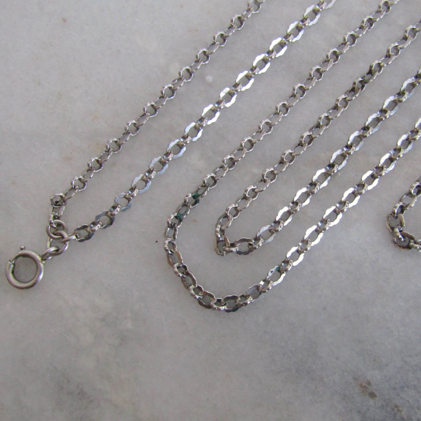 57" Antique French Solid Silver Long Guard Chain, Victorian Muff Chain c. 1900