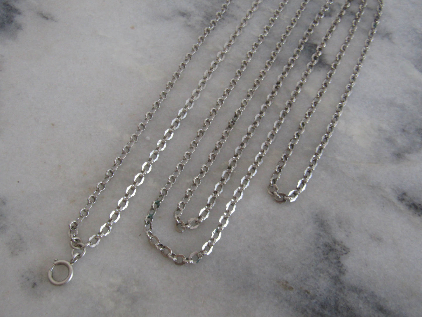 57" Antique French Solid Silver Long Guard Chain, Victorian Muff Chain c. 1900