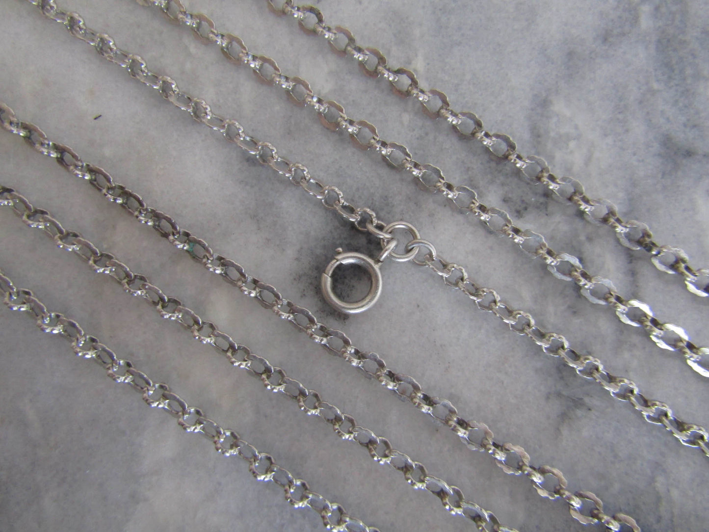 57" Antique French Solid Silver Long Guard Chain, Victorian Muff Chain c. 1900