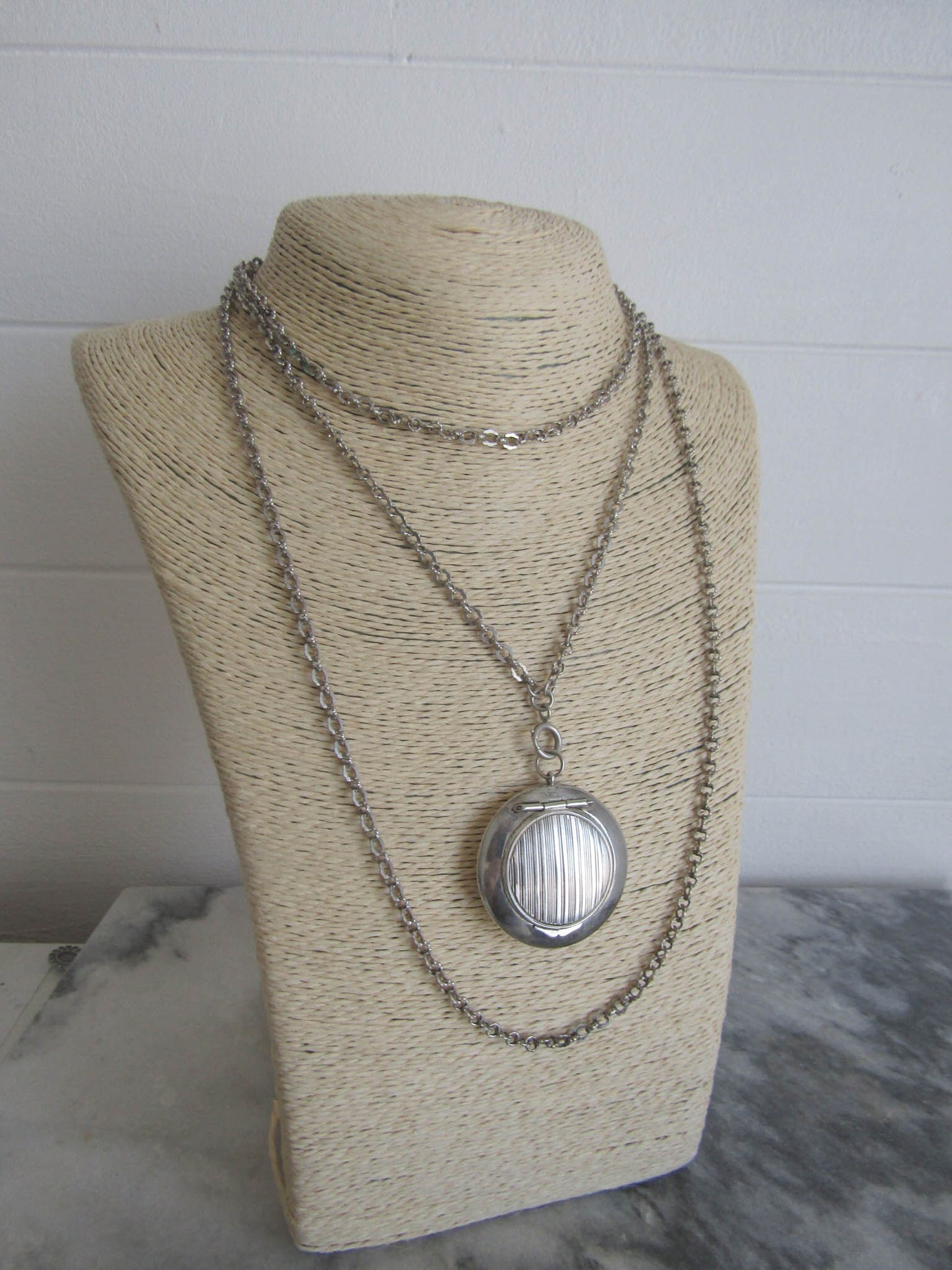 57" Antique French Solid Silver Long Guard Chain, Victorian Muff Chain c. 1900