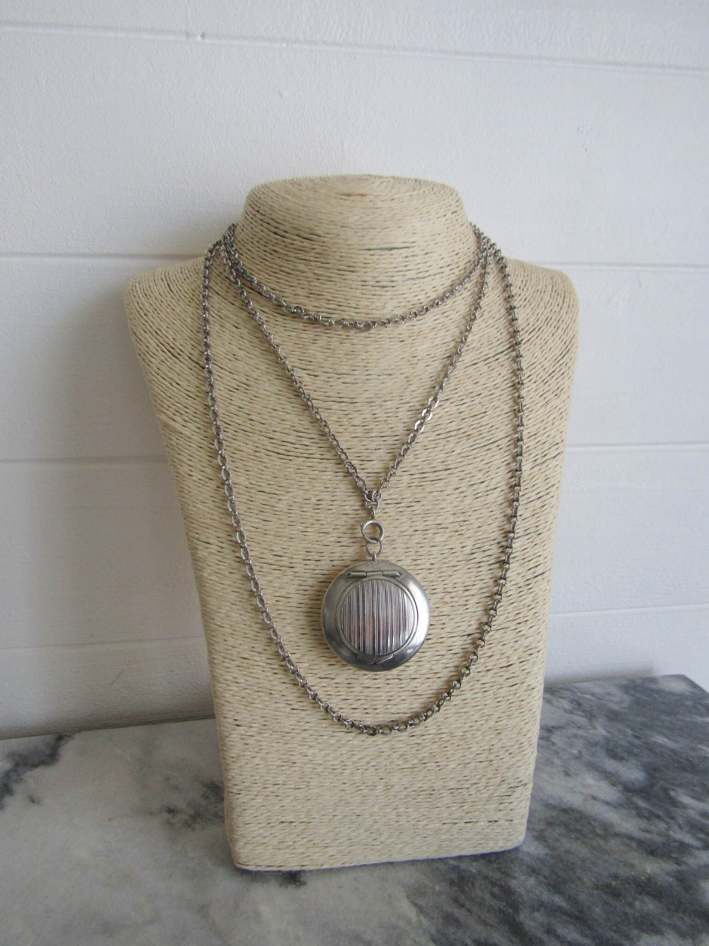 57" Antique French Solid Silver Long Guard Chain, Victorian Muff Chain c. 1900