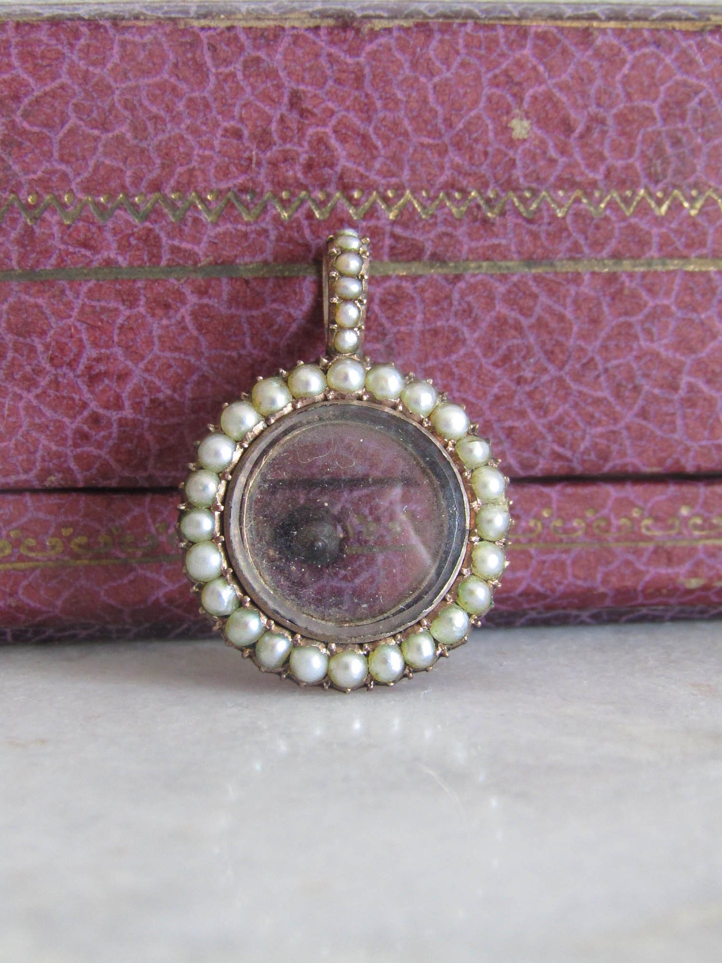 Antique Georgian 14K Solid Gold and Pearl Halo Photo Shaker Locket c. 1820