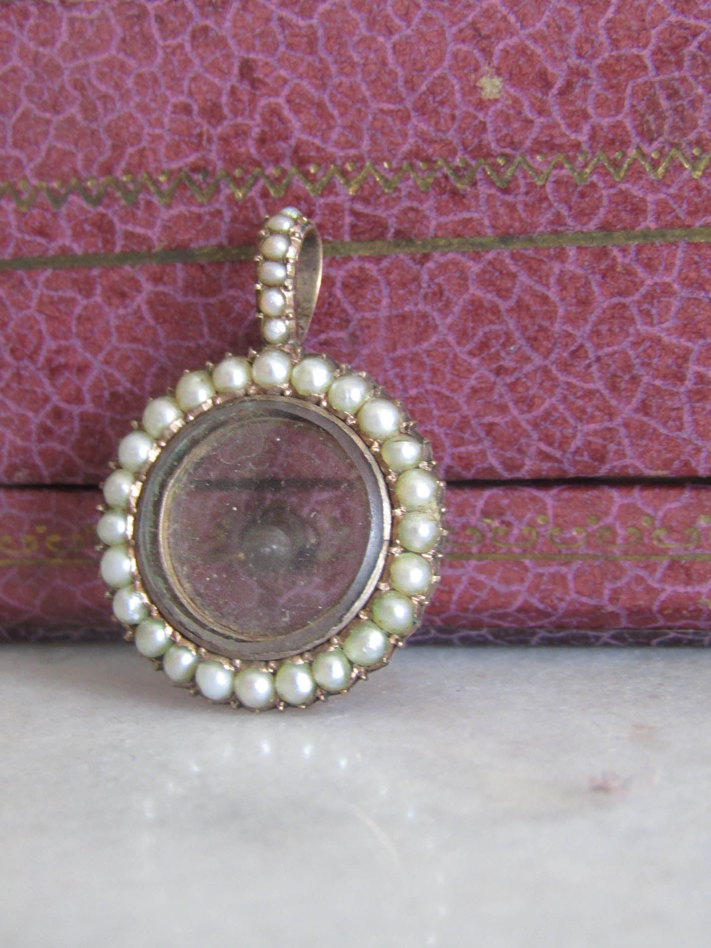 Antique Georgian 14K Solid Gold and Pearl Halo Photo Shaker Locket c. 1820