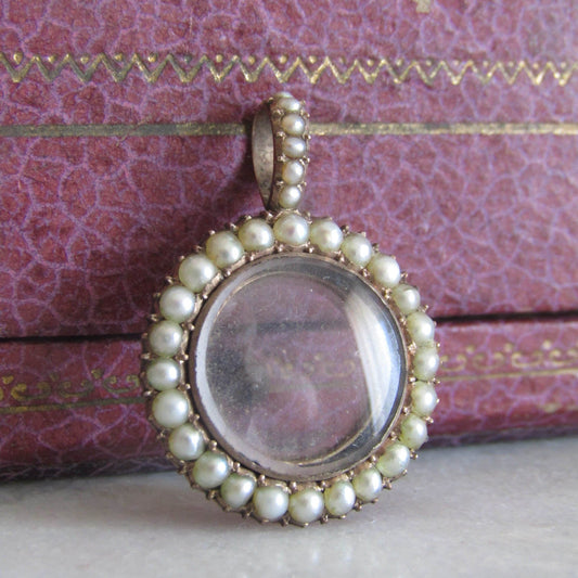 Antique Georgian 14K Solid Gold and Pearl Halo Photo Shaker Locket c. 1820