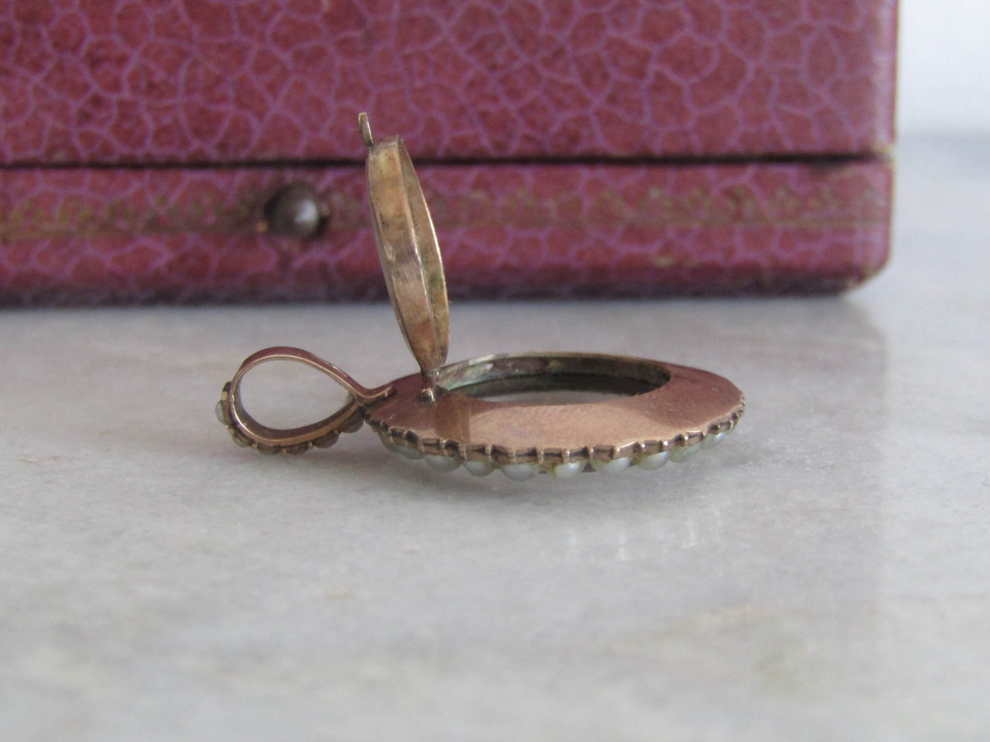 Antique Georgian 14K Solid Gold and Pearl Halo Photo Shaker Locket c. 1820