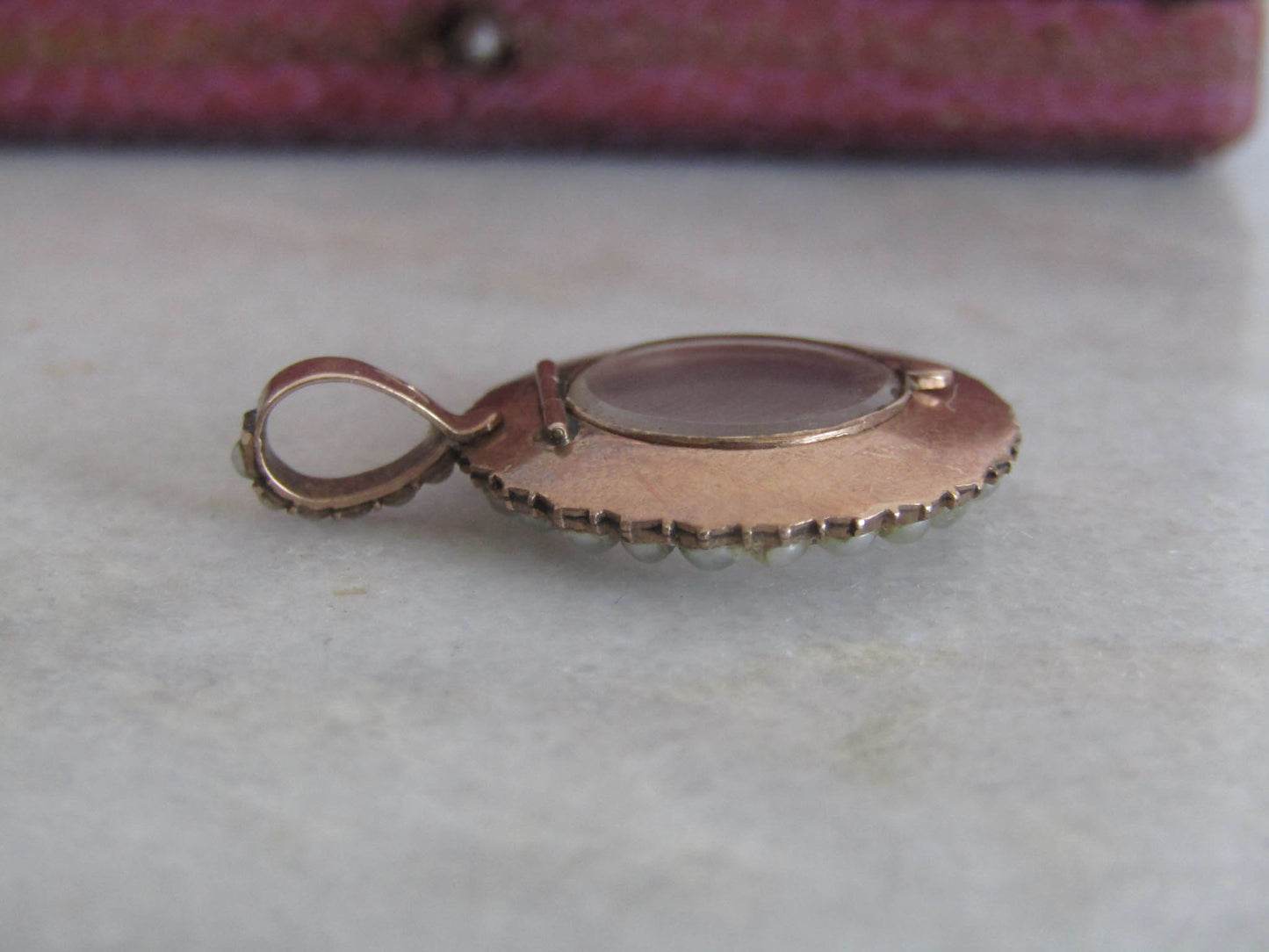 Antique Georgian 14K Solid Gold and Pearl Halo Photo Shaker Locket c. 1820